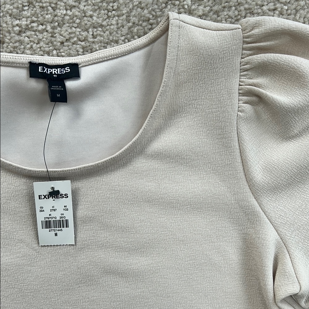 NWT Express Elegant Cream Puff Sleeve Dress, M - Picture 2 of 2